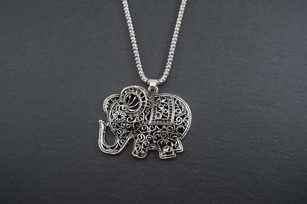 Silver Spirals Elephant Necklace