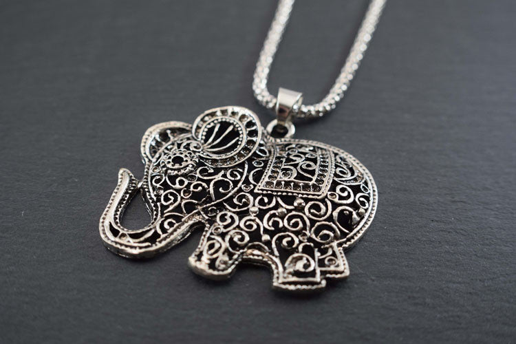 Silver Spirals Elephant Necklace