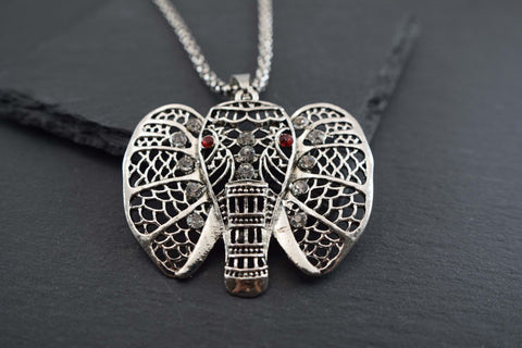 Platinum & Rhinestone Elephant Necklace