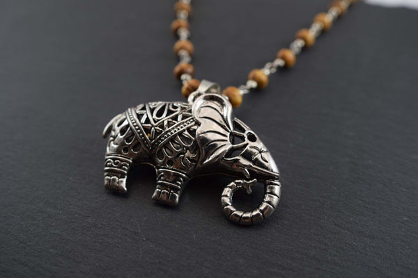 Silver Hollow Elephant Necklace with Bead Chain