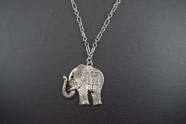 Simply Silver Elephant Necklace with Figaro Chain