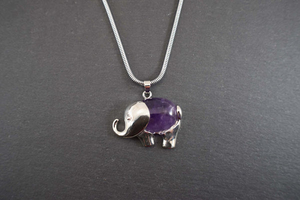 Purple Stone Elephant Necklace