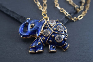 Gold and Blue Elephant Necklace