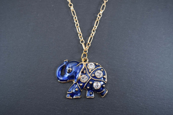 Gold and Blue Elephant Necklace