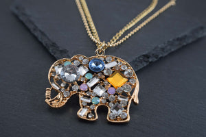 Jeweled Gold Elephant Necklace