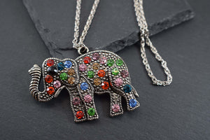 Rainbow Rhinestones Elephant Necklace