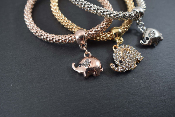 Triple Bling Elephant Bracelet Set