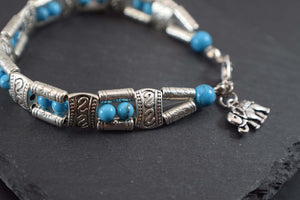 Silver & Turquoise Elephant Charm Bracelet