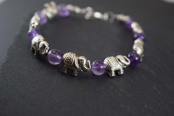 Silver & Purple Elephant Bracelet