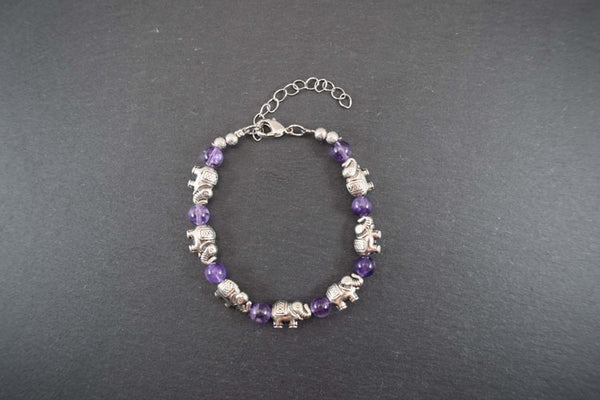 Silver & Purple Elephant Bracelet
