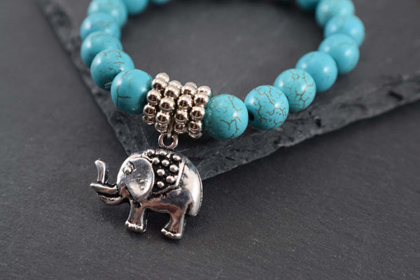 Turquoise Beaded Elephant Charm Bracelet