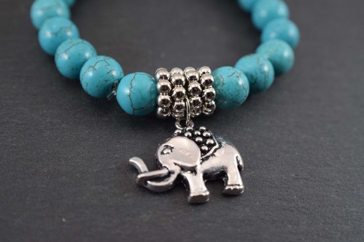 Turquoise Beaded Elephant Charm Bracelet