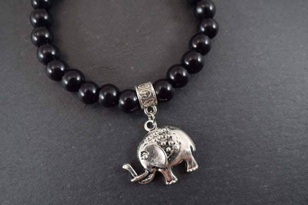 Black Beaded Elephant Charm Bracelet