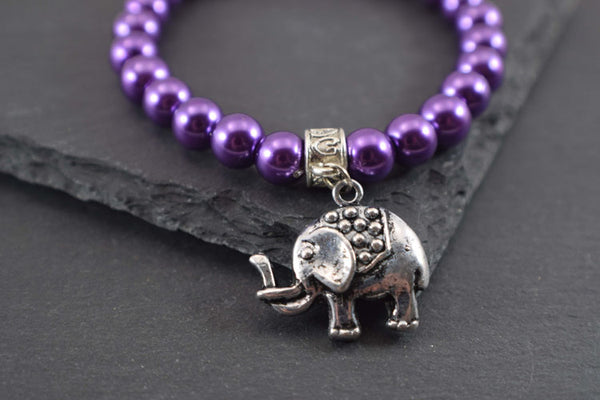 Purple Beaded Elephant Charm Bracelet
