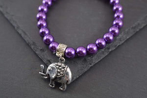 Purple Beaded Elephant Charm Bracelet