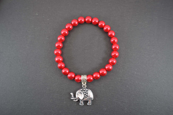 Red Beaded Elephant Charm Bracelet