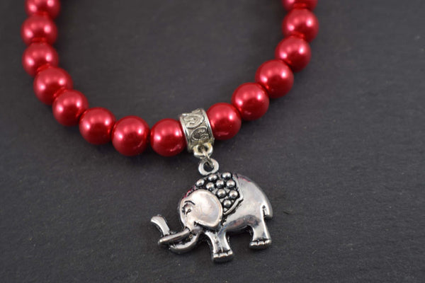 Red Beaded Elephant Charm Bracelet
