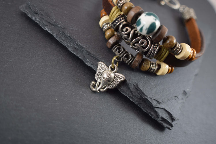 Straps and Beads Elephant Bracelet